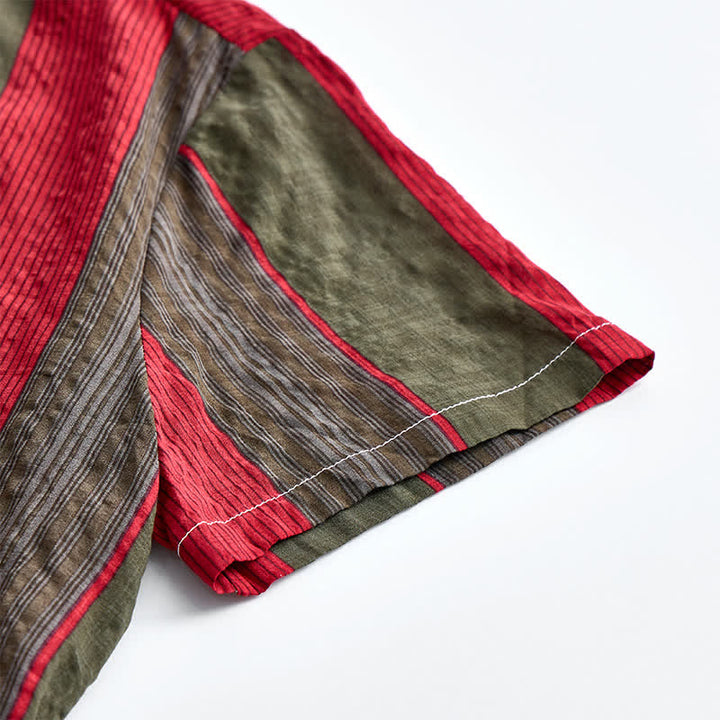 Camicia da uomo classica a maniche corte a righe rosse e verde oliva - image 8
