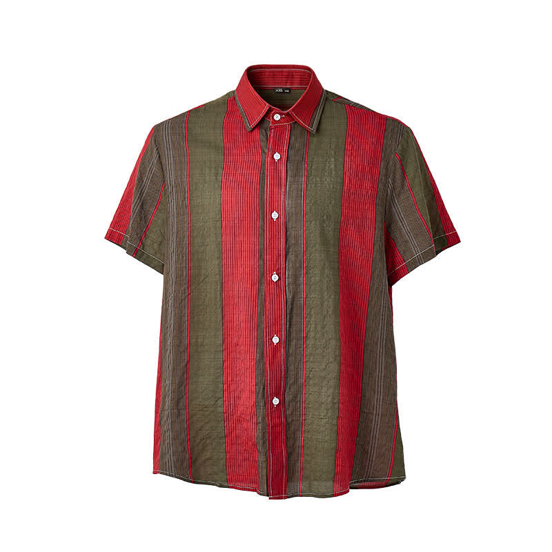Camicia da uomo classica a maniche corte a righe rosse e verde oliva - image 9