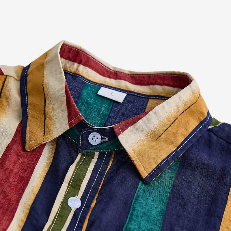 Camicia da uomo a righe gialle e blu navy con effetto pennellata effetto invecchiato - image 4