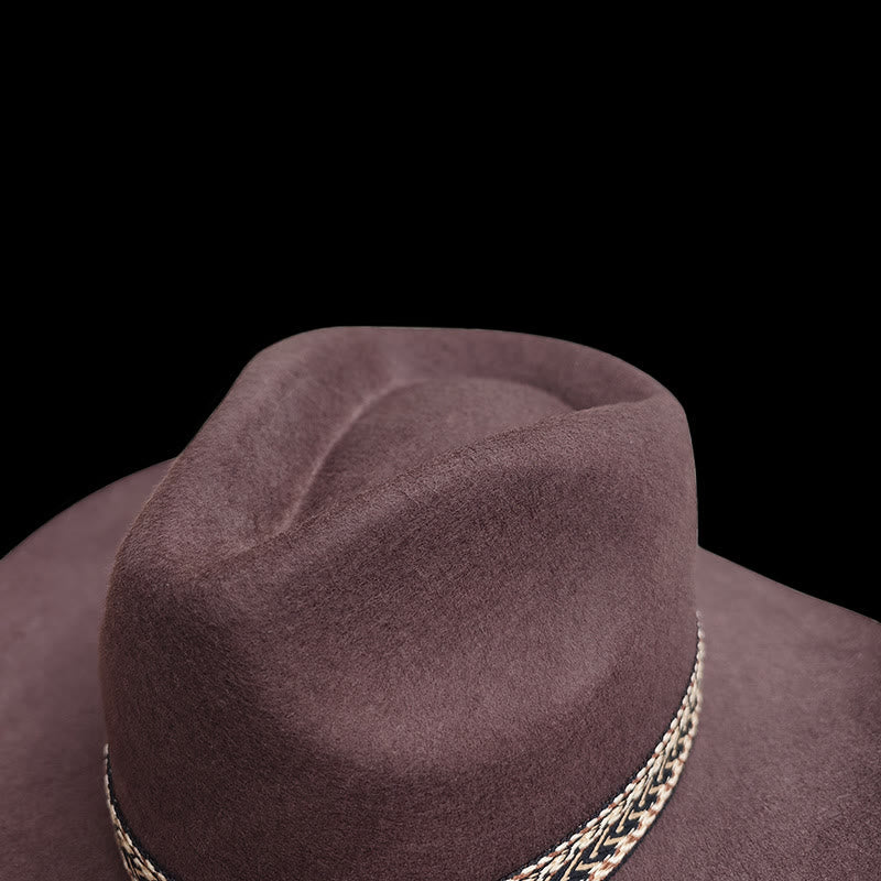 Cappello Fedora in feltro di lana tinta unita con fascia decorativa intrecciata. - image 6
