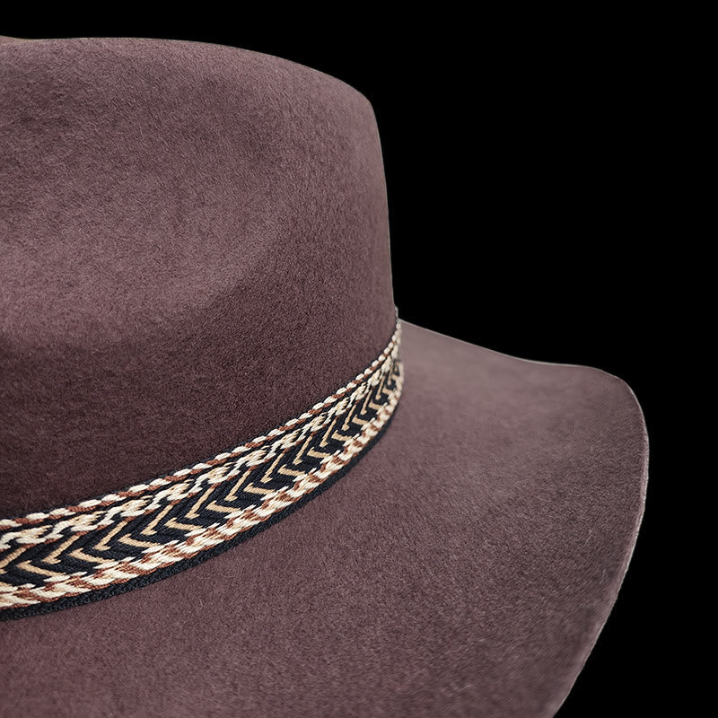 Cappello Fedora in feltro di lana tinta unita con fascia decorativa intrecciata. - image 5