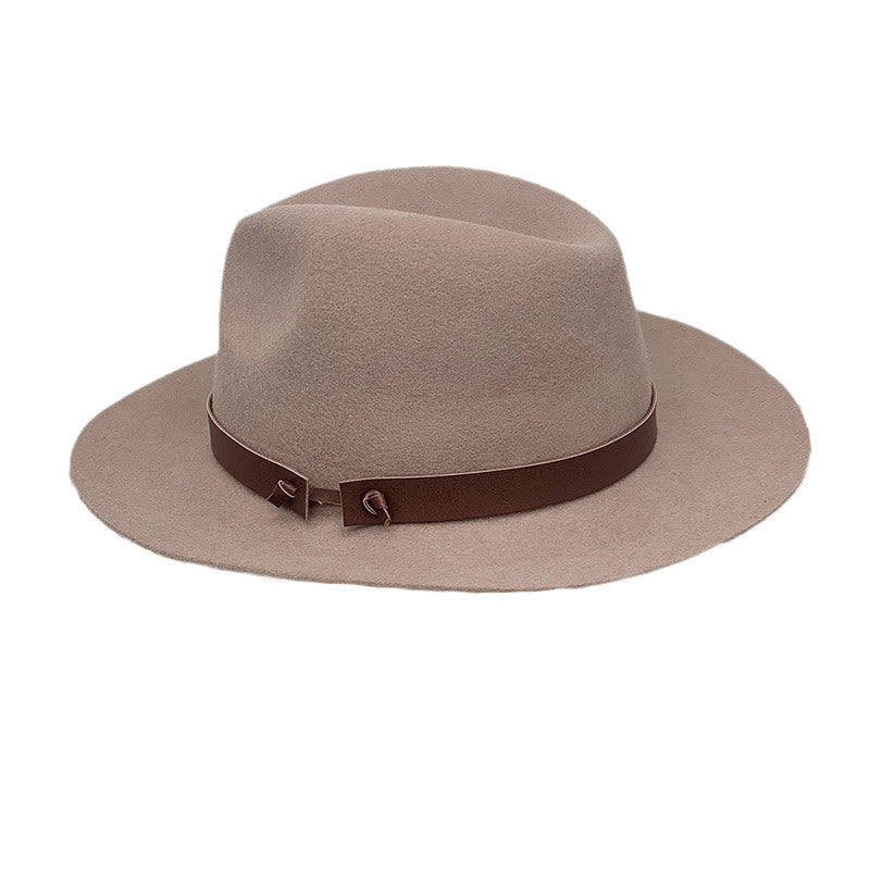 Cappello da uomo vintage in feltro di lana con fascia in pelle. - Cammello - Regolabile (22 7/8"-23 5/8") - image 0