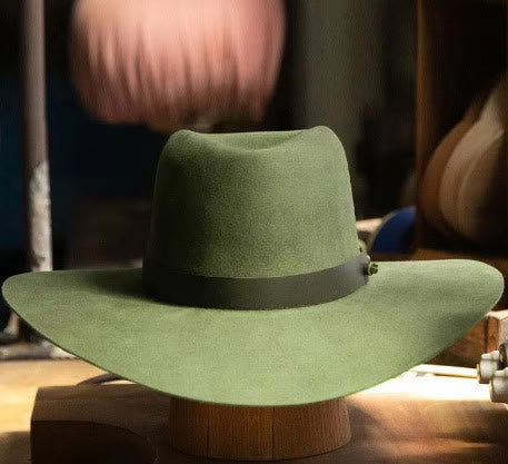 Cappello da uomo vintage in feltro di lana con fascia in pelle. - Verde militare - Regolabile (22 7/8"-23 5/8") - image 3