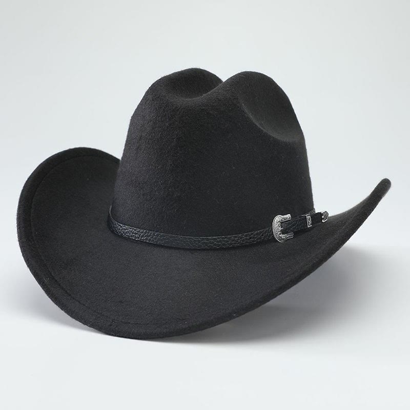 Cappello a cilindro da cowboy western classico retrò a tesa larga - Nero - M (22"-22 7/8") - image 0