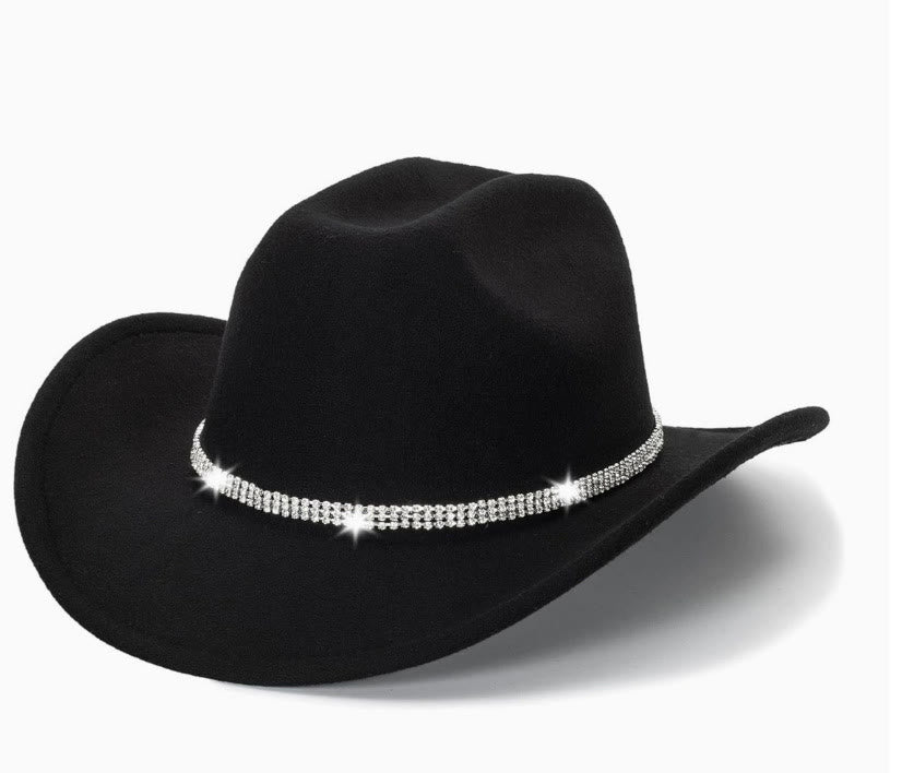 Cappello in stile cowboy western con fascia decorativa di strass. - Nero - M (22"-22 7/8") - image 0