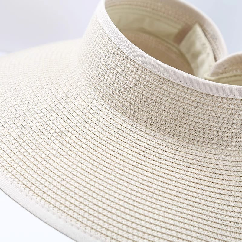 Cappello da sole da spiaggia da donna a tesa larga, portatile e aperto in paglia - image 5