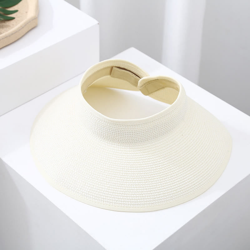 Cappello da sole da spiaggia da donna a tesa larga, portatile e aperto in paglia - Bianco - Regolabile (circa 21 5/8"-22 7/8") - image 3