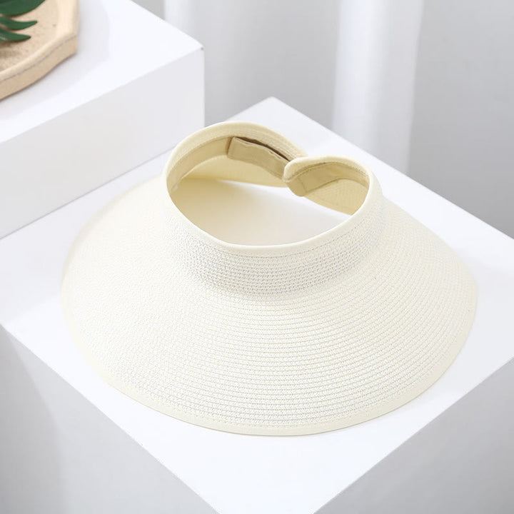Cappello da sole da spiaggia da donna a tesa larga, portatile e aperto in paglia - Bianco - Regolabile (circa 21 5/8"-22 7/8") - image 3