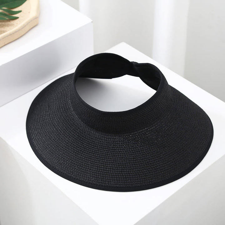 Cappello da sole da spiaggia da donna a tesa larga, portatile e aperto in paglia - Nero - Regolabile (circa 21 5/8"-22 7/8") - image 2