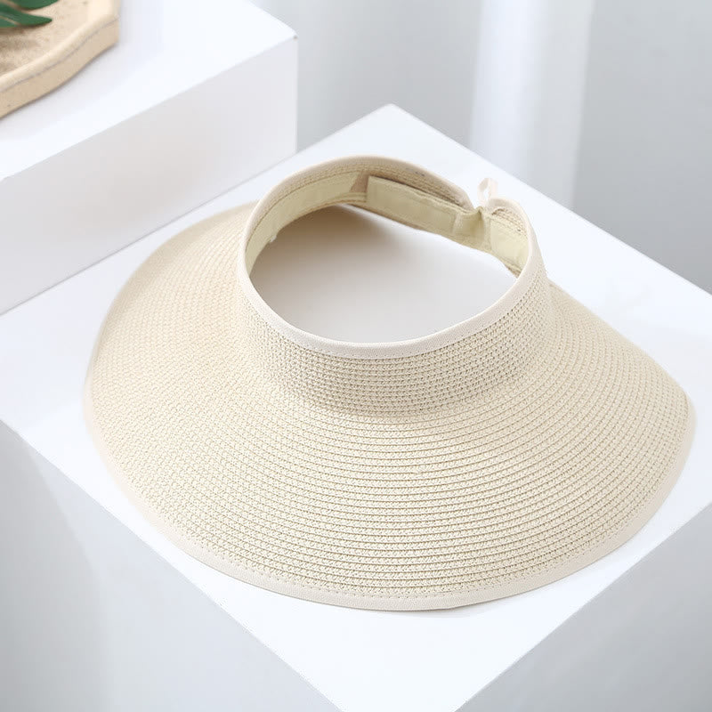 Cappello da sole da spiaggia da donna a tesa larga, portatile e aperto in paglia - Beige - Regolabile (circa 21 5/8"-22 7/8") - image 1