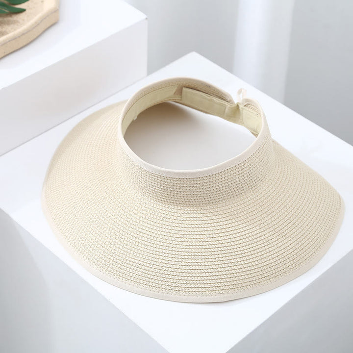 Cappello da sole da spiaggia da donna a tesa larga, portatile e aperto in paglia - Beige - Regolabile (circa 21 5/8"-22 7/8") - image 1