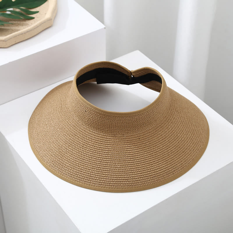 Cappello da sole da spiaggia da donna a tesa larga, portatile e aperto in paglia - Cachi - Regolabile (circa 21 5/8"-22 7/8") - image 0