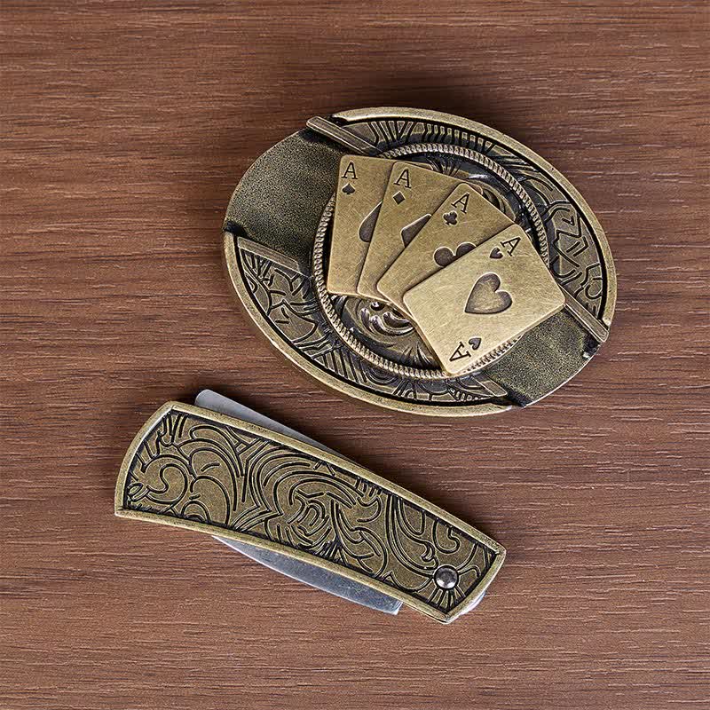 Cintura in pelle con fibbia a coltello pieghevole nascosto fai-da-te Four Aces Poker - image 2