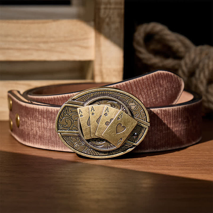Cintura in pelle con fibbia a coltello pieghevole nascosto fai-da-te Four Aces Poker - Poker di bronzo - Cintura marrone effetto invecchiato - 42 - image 7