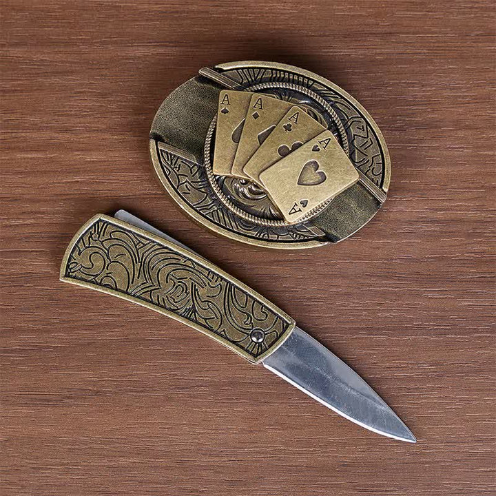 Cintura in pelle con fibbia a coltello pieghevole nascosto fai-da-te Four Aces Poker - image 1