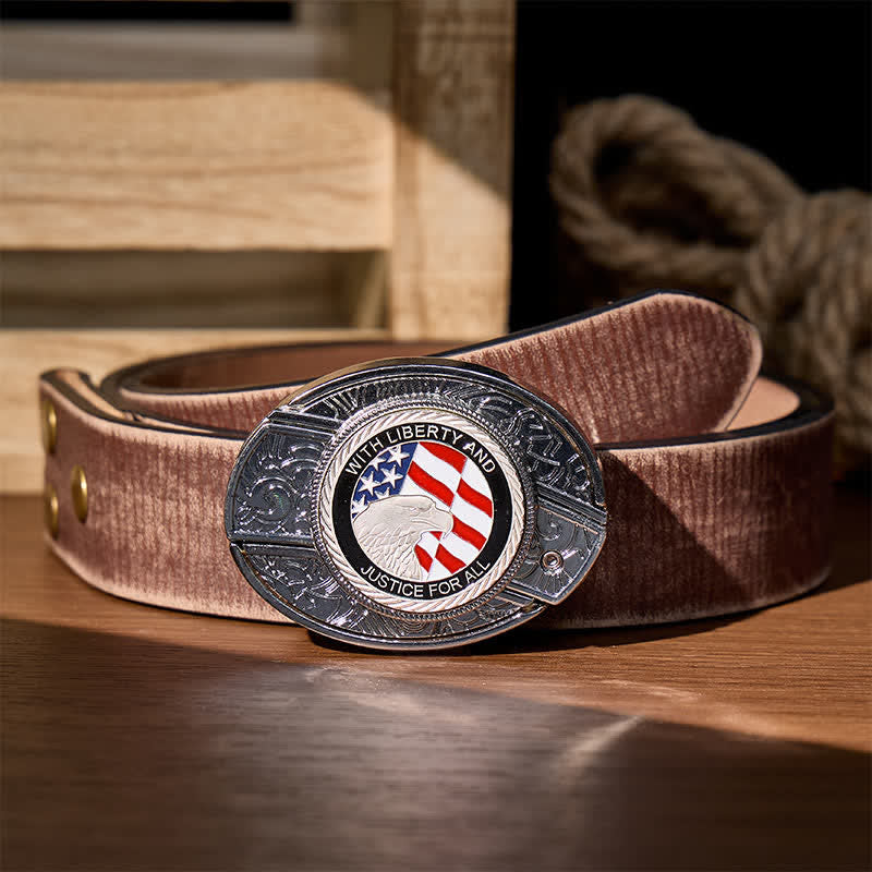 Cintura in pelle con fibbia a forma di aquila e coltello pieghevole nascosto fai-da-te Liberty & Justice - Aquila con la bandiera americana - Cintura marrone effetto invecchiato - 42 - image 7