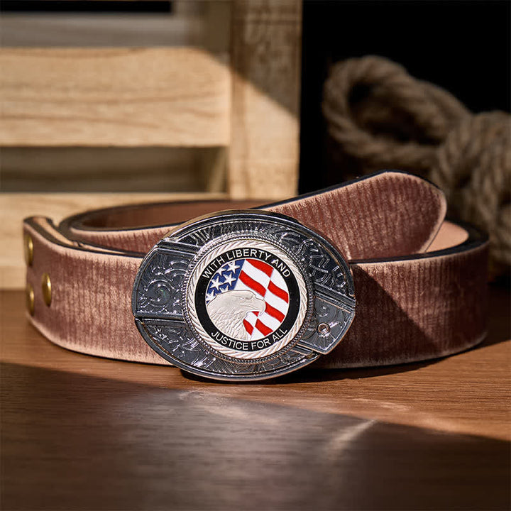 Cintura in pelle con fibbia a forma di aquila e coltello pieghevole nascosto fai-da-te Liberty & Justice - Aquila con la bandiera americana - Cintura marrone effetto invecchiato - 42 - image 7
