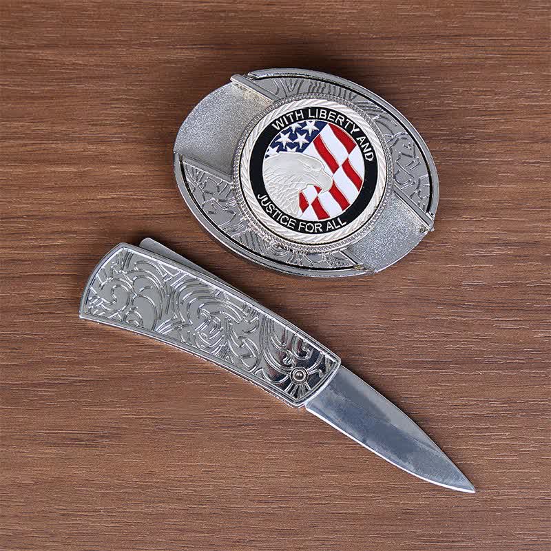 Cintura in pelle con fibbia a forma di aquila e coltello pieghevole nascosto fai-da-te Liberty & Justice - image 1
