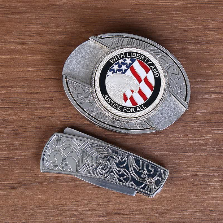 Cintura in pelle con fibbia a forma di aquila e coltello pieghevole nascosto fai-da-te Liberty & Justice - image 2