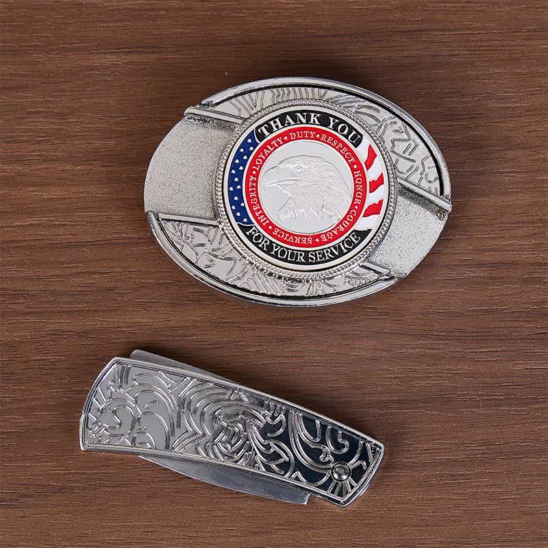 Cintura in pelle con fibbia a forma di aquila e coltello pieghevole nascosto fai-da-te Honor & Courage - image 2