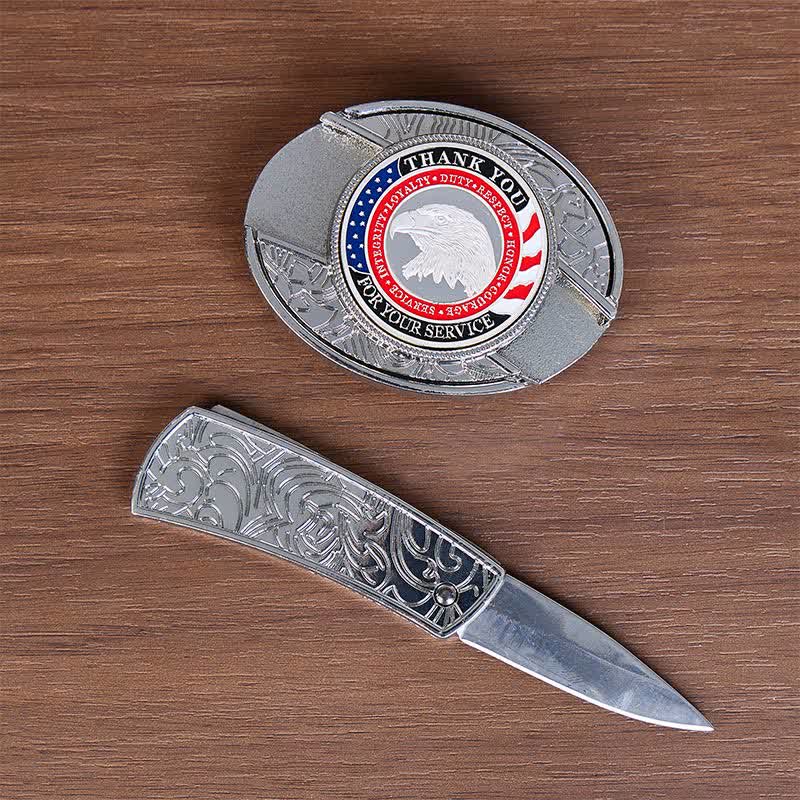 Cintura in pelle con fibbia a forma di aquila e coltello pieghevole nascosto fai-da-te Honor & Courage - image 1