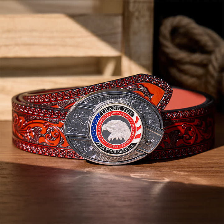 Cintura in pelle con fibbia a forma di aquila e coltello pieghevole nascosto fai-da-te Honor & Courage - Aquila patriottica - Cintura intagliata marrone - 42 - image 8