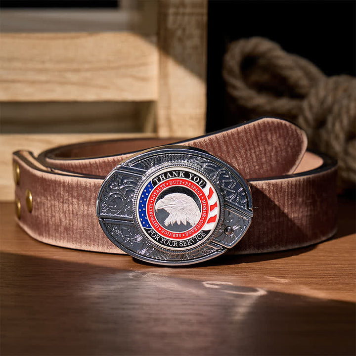 Cintura in pelle con fibbia a forma di aquila e coltello pieghevole nascosto fai-da-te Honor & Courage - Aquila patriottica - Cintura marrone effetto invecchiato - 42 - image 7
