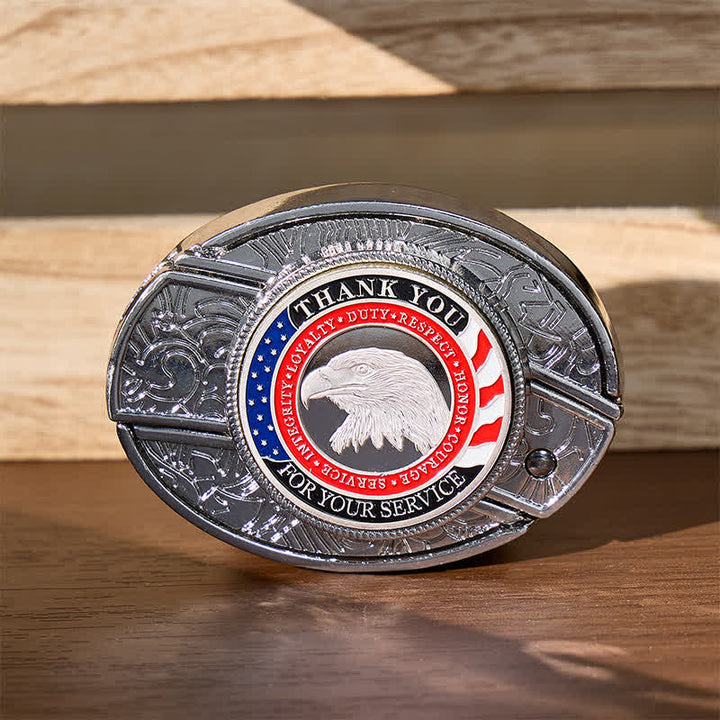 Cintura in pelle con fibbia a forma di aquila e coltello pieghevole nascosto fai-da-te Honor & Courage - Aquila patriottica - Senza cintura - Cintura non inclusa - image 0