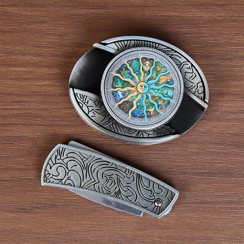 Cintura in pelle con fibbia a scomparsa per coltello pieghevole fai-da-te con motivo astrologico e zodiacale. - image 9