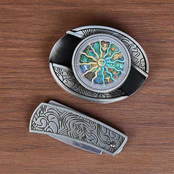 Cintura in pelle con fibbia a scomparsa per coltello pieghevole fai-da-te con motivo astrologico e zodiacale. - image 9
