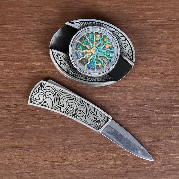 Cintura in pelle con fibbia a scomparsa per coltello pieghevole fai-da-te con motivo astrologico e zodiacale. - image 1