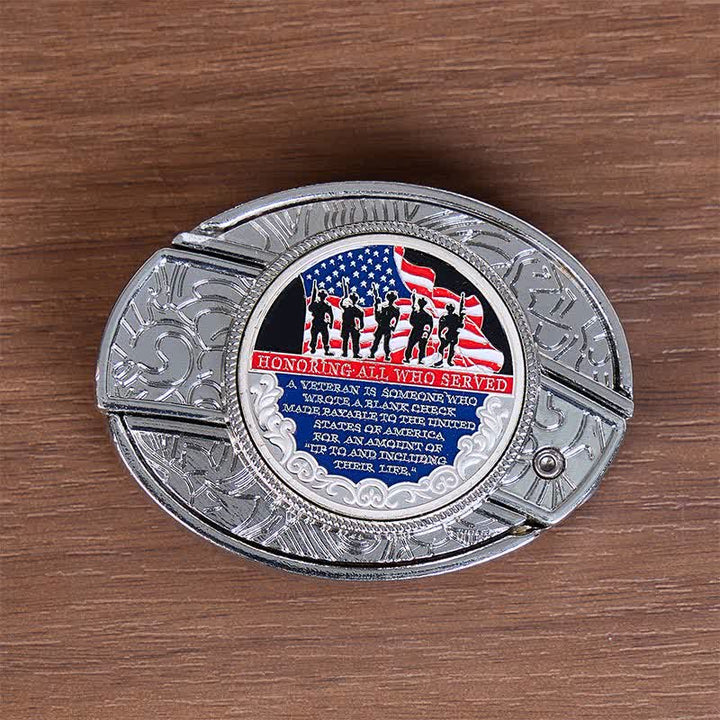 Cintura in pelle con fibbia a bandiera e coltello pieghevole nascosto fai-da-te con citazione patriottica - image 8