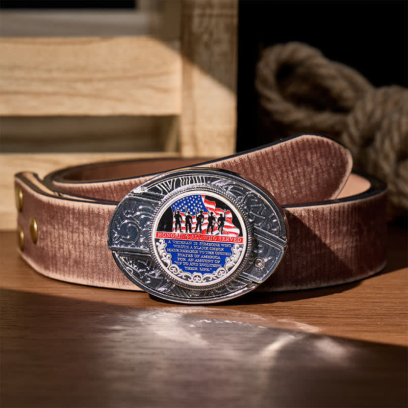 Cintura in pelle con fibbia a bandiera e coltello pieghevole nascosto fai-da-te con citazione patriottica - Citazione patriottica - Cintura marrone effetto invecchiato - 42 - image 5