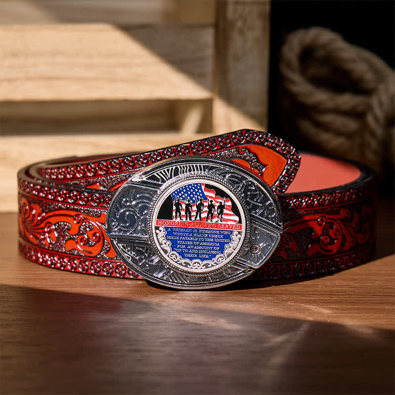 Cintura in pelle con fibbia a bandiera e coltello pieghevole nascosto fai-da-te con citazione patriottica - Citazione patriottica - Cintura intagliata marrone - 42 - image 6