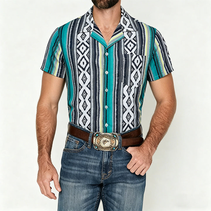 Camicia da uomo estiva casual a righe, maniche corte, con bottoni. - image 1