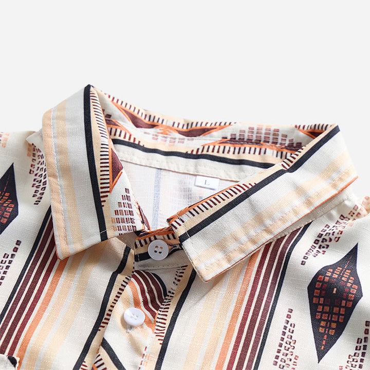 Camicia da uomo estiva a maniche lunghe con motivo geometrico a righe in stile western e bottoni. - image 8