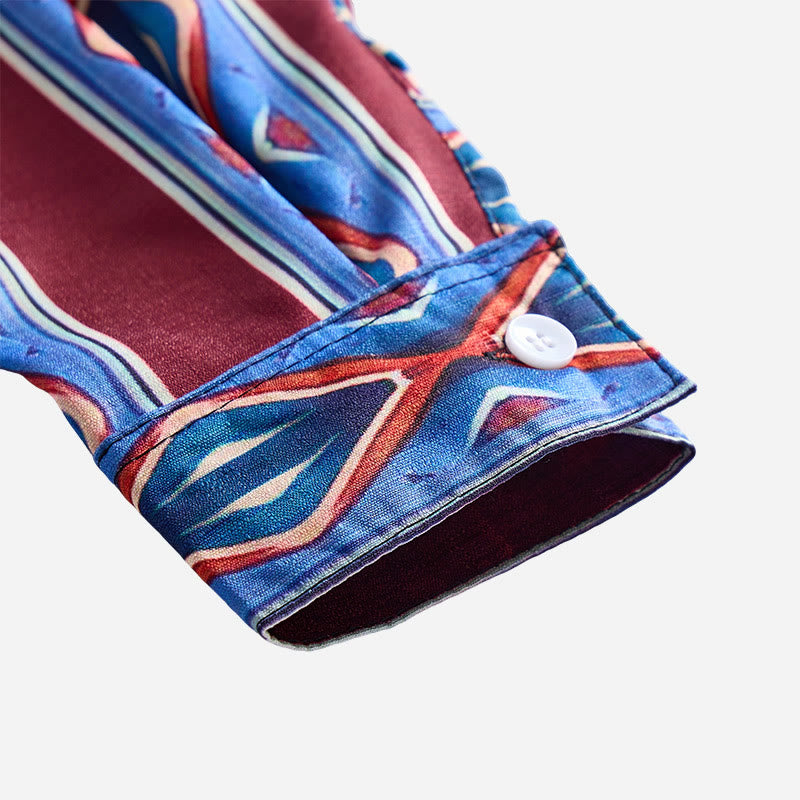 Camicia casual da uomo a maniche lunghe con righe rosse e blu in stile retrò da cowboy. - image 5