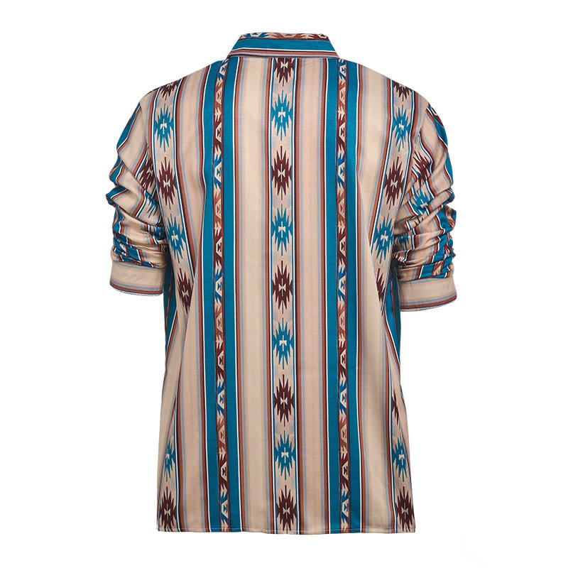 Camicia casual da uomo a maniche lunghe con stampa a righe in stile western vintage. - image 10