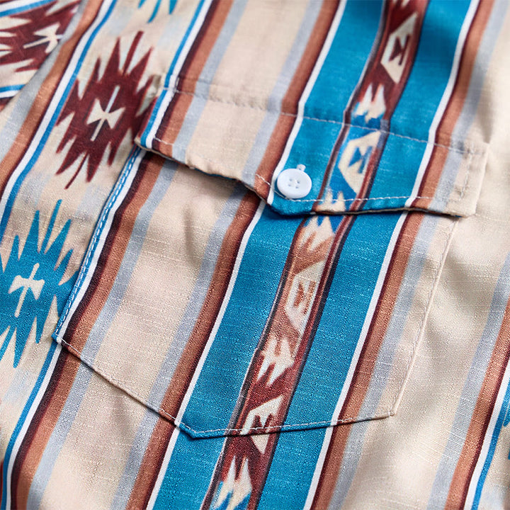 Camicia casual da uomo a maniche lunghe con stampa a righe in stile western vintage. - image 7