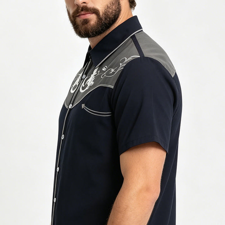 Camicia da uomo a maniche corte con stampa western e bottoni - image 9