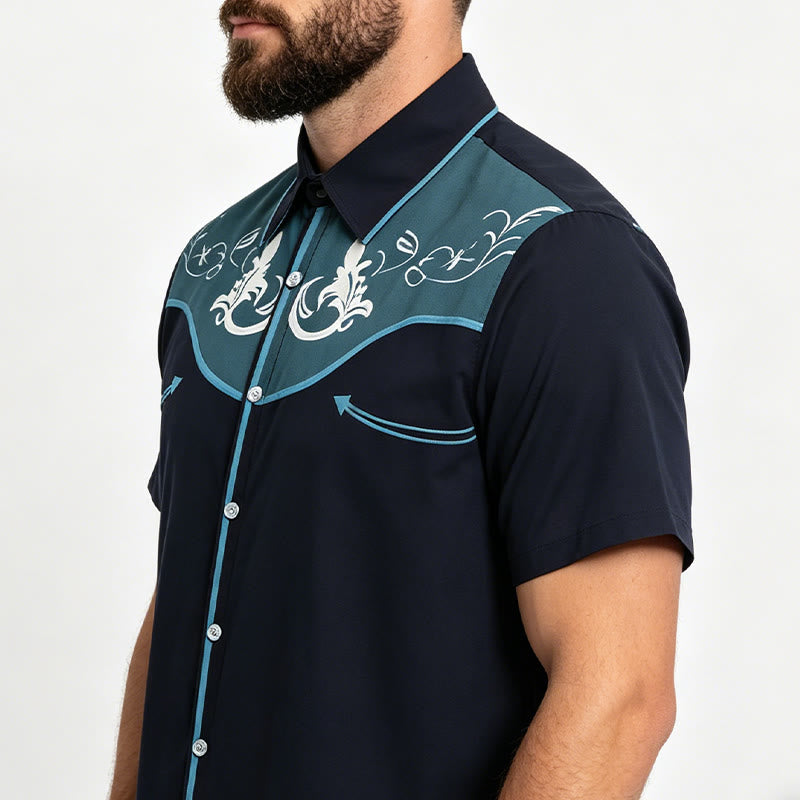 Camicia da uomo a maniche corte con stampa western e bottoni - image 2