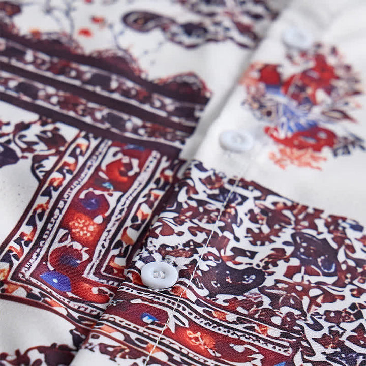 Camicia da uomo con bordo tribale marrone scuro e stampa paisley bianca - image 5