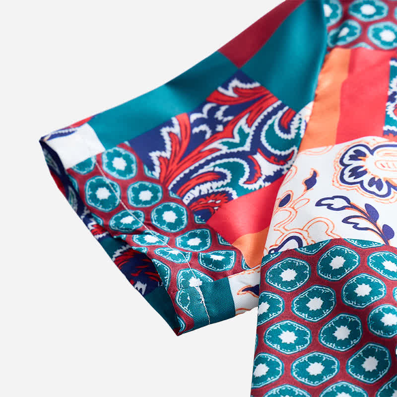 Camicia da uomo verde e arancione in stile boho con stampa paisley e patchwork. - image 7