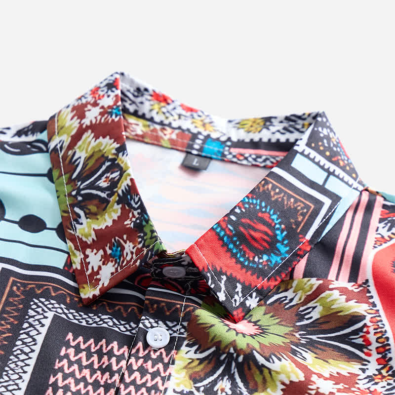 Camicia da uomo retrò etnica multicolore con stampa geometrica paisley a blocchi - image 7