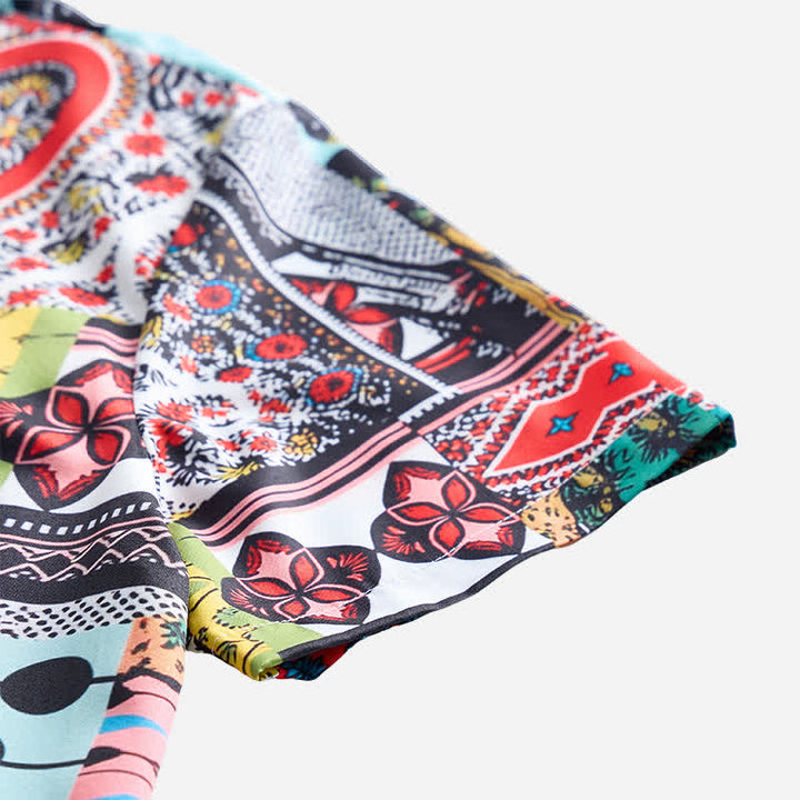 Camicia da uomo retrò etnica multicolore con stampa geometrica paisley a blocchi - image 4