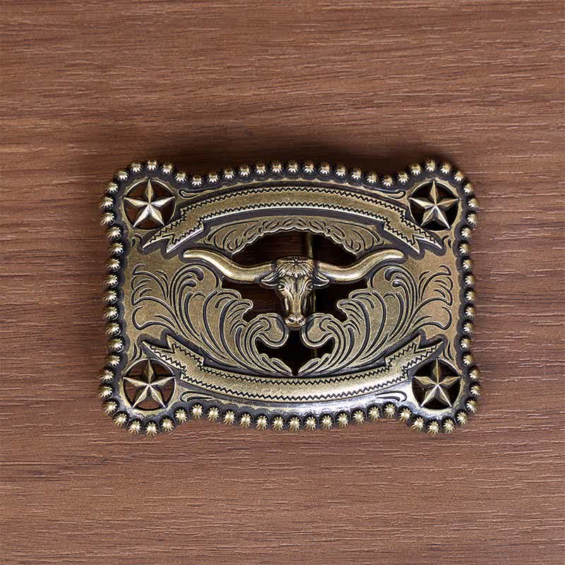 Cintura da uomo in pelle con fibbia fai-da-te a forma di stella dei Texas Longhorns, traforata. - image 1