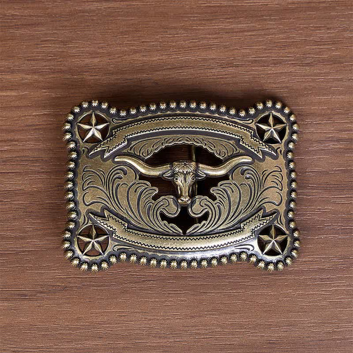 Cintura da uomo in pelle con fibbia fai-da-te a forma di stella dei Texas Longhorns, traforata. - image 1