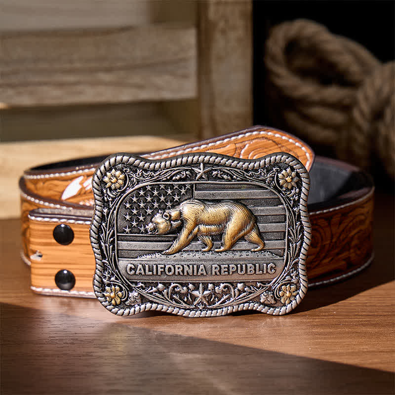 Cintura in pelle fai-da-te con fibbia western California Republic Bear - Argento - Cintura di piume marroni - 40 - image 6