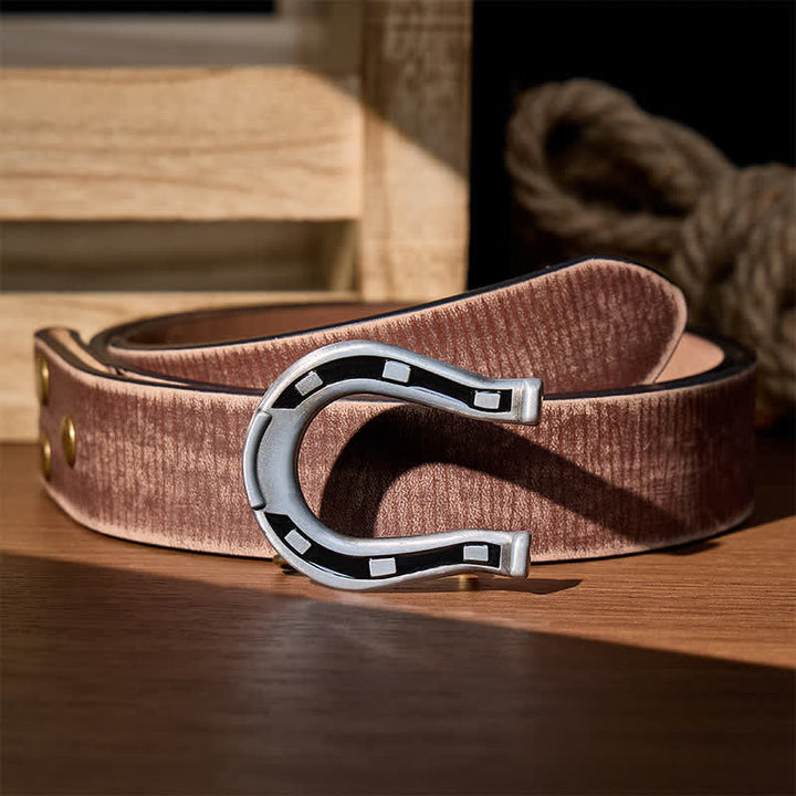 Cintura in pelle fai-da-te con fibbia a ferro di cavallo Western Luck - Argento - Cintura marrone effetto invecchiato - 42 - image 12