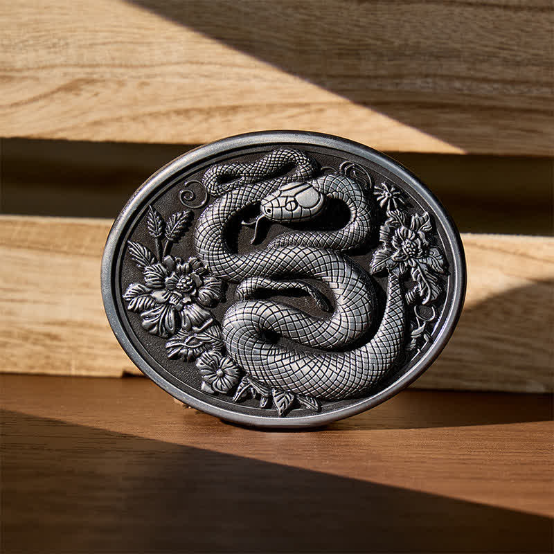 Cintura in pelle fai da te con fibbia a serpente floreale in stile dark estetic. - Argento - Senza cintura - Cintura non inclusa - image 0